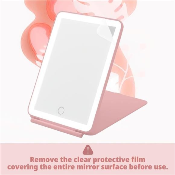 Travel Mirror for Makeup, Rechargeable Light up Pink Mirror with 72 LED Lights - Picture 2 of 8